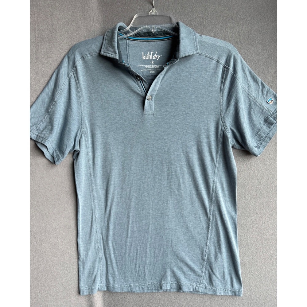 Kuhl KuhlDry Mens Small Blue Gray Short Sleeve Organic Cotton Tencel Polo Shirt